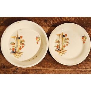 Vintage Edwin M Knowles Semi Vitreous Tia Juana Dinner Plate And Bowl Pair